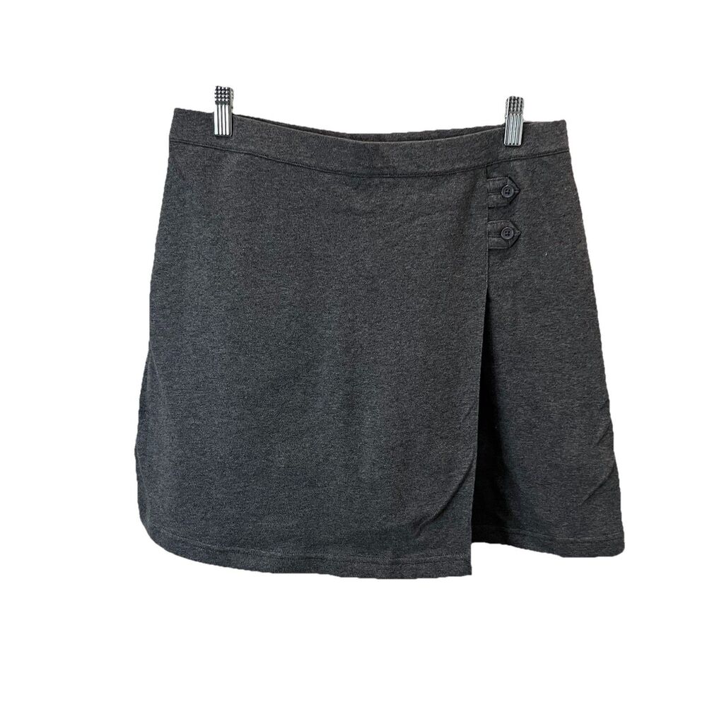 Lands End Gray Knit Cotton Button Front Casual Skort Pull On Shorts Womens Sz 10
